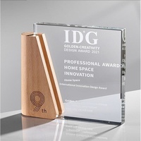 Cérémonie de remise des prix d'entreprise, souvenir d'entreprise, base en bois de hêtre, impression UV couleur intégrale, logo personnalisé, trophée en verre carré, trophée en bois