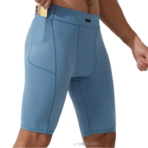 Blank Summer Solid Casual Custom Elastic Waist Knee Length 4 Way Stretch Compression Shorts <b>Tight</b> Gym Active Running Cycling Men - Product Image 4