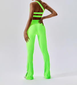 Abbigliamento Fitness con Logo personalizzato alla moda 2023 Sexy e traspirante per allenamento Crop <span class=keywords><strong>top</strong></span> a coste semplici Neon monospalla reggiseno sportivo da donna - Product Image 6