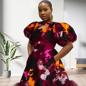 Vestido de Noche con Estampado Floral y Mangas Abullonadas para Mujer, Ideal para Fiestas y Bailes, Venta al Por Mayor - Product Image 4