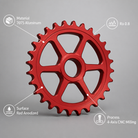 Pignon usiné CNC 4 axes en acier inoxydable/alliage d'aluminium 7075 anodisé rouge, qualité supérieure, prix usine