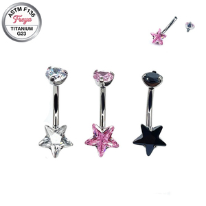 Piercing de nombril en titane hypoallergénique 14G avec étoile en zircon, bijoux en gros - Product Image 3