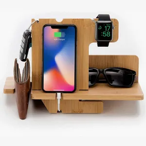 Custom Logo Hout Mobiele Telefoon Houder Opladen Geschenk Docking Station Hout Display Stand