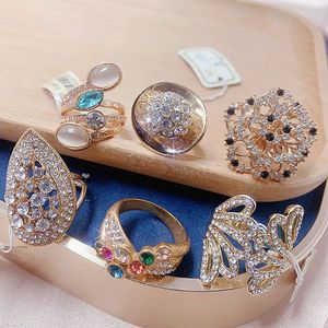Retro Exaggerated Full Diamond <b>Ring</b> Micropaved Micro-Inlaid Zircon <b>Ring</b> Gold Plated Cz Mix Gemstone Opening <b>Adjustable</b> <b>Ring</b> - Product Image 6