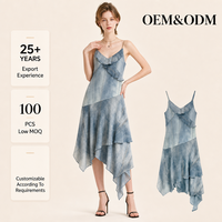 Robe asymétrique personnalisée style vintage doux, col en V, ourlet mousseline, à volants, longueur genou, printemps-été, OEM ODM, vente en gros, faible MOQ