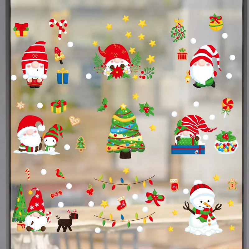 2022Christmas Stickers Snowman Santa Claus Wallpaper Festival Xmas Tree Window Decal Self Adhesive Living Room Decorative Murals