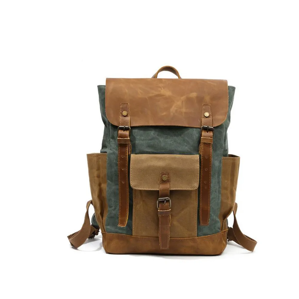 High-Density Canvas Backpack With Real Leather Colors Sturdy and Vintage Backpack Style Rucksack Bag