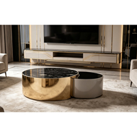 Table basse modulaire moderne de luxe en acier inoxydable écologique avec surface en marbre naturel pour salon et mobilier de maison