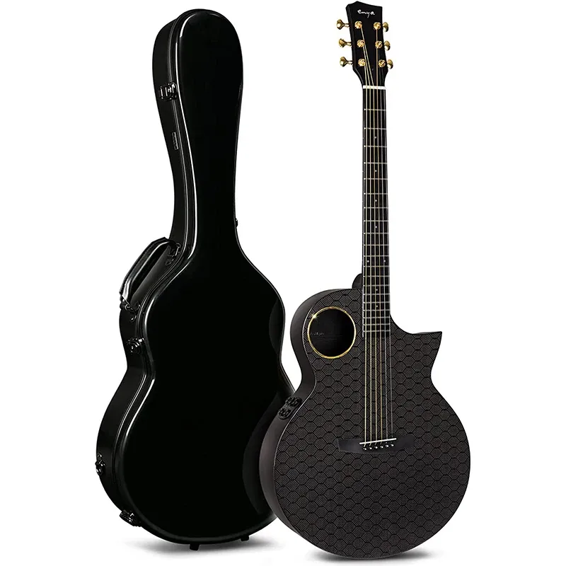 Enya X4 Pro 41 인치 탄소 섬유 어쿠스틱 플러스 컷어웨이 기타 하드 케이스 가죽 스트랩 기타