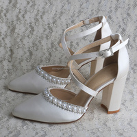 Chaussures de mariage personnalisées à talons hauts, Satin blanc ivoire