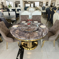Meubles de salle à manger, table à manger en marbre brun, ensemble de 6, 8 ou 10 chaises, table ronde avec plateau tournant Lazy Susan, table à manger rotative