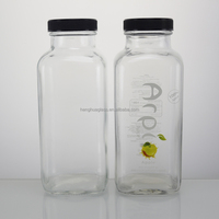 Bouteilles en verre carrées françaises vides de 8 oz, 12 oz, 16 oz pour jus de fruits, lait et liquides, avec bouchon à vis, vente en gros