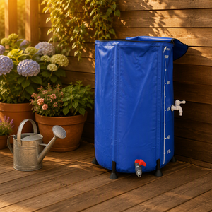 Réservoir d'eau de pluie pliable bleu avec couvercle, <span class=keywords><strong>robinet</strong></span> et valve de vidange inférieure pour la collecte d'eau de jardin - Product Image 3