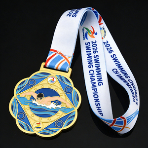 2026 Design Your Own Logo Sport 3D Metal Zinc Alloy Dance Souvenir Award Personalized Custom Swimming Medals With <b>Ribbon</b> - Product Image 1