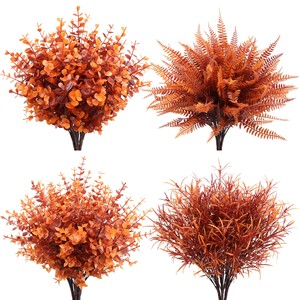 Fougères artificielles couleur automne 28 cm, fleurs en soie plastique pour décoration de mariage, décoration murale extérieure - Product Image 2