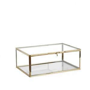 Gold Round <b>Boxes</b> Display Containers Jewellery Packing Box with <b>Mirror</b> Base Luxury Metal & Glass Buckle Closure Tabletop Handmade - Product Image 1
