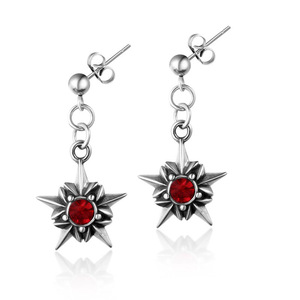 Boucles d'oreilles étoile en acier titane avec pierre rouge sertie, style punk rétro CF098 - Product Image 1