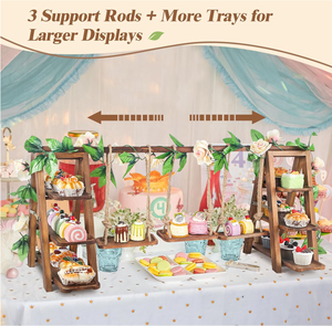 Plateau de service en bois écologique à 3 niveaux, ensemble de présentoir à dessert à double couche, étagère en bois massif pour plateaux de rangement - Product Image 4