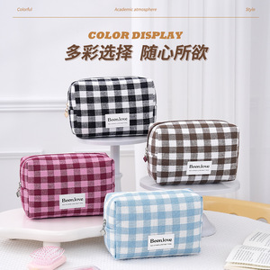 Speed And Constancy Cosmetic <b>Bag</b> Blue Checkered Travel Makeup Case <b>Small</b> Portable <b>Toiletry</b> Pouch - Product Image 3