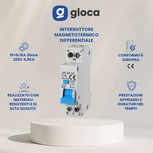 Disjoncteur miniature Gloca Rcbo 1P+N 16A 30mA 220V Courbe C 1 module Montage sur rail DIN - Product Image 2