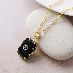 Collier Pendentif Géométrique en Pierre Naturelle Œil de Tigre, Plaqué Or, Alliage de Cuivre, Sertissage Clos, Bijou Cadeau - Product Image 5