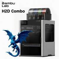 Printer 3D Bamboo Lab H2D Combo Dual-Extruder Multi-Material CoreXY Kecepatan Tinggi 600mm/s Printer FDM Tertutup 350x350x350mm