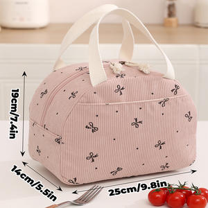 Sac à lunch en velours côtelé 15L de grande capacité avec motif fraise Boîte à lunch de travail et de voyage pour les pique-niques de printemps et le sac de glace de travail - Product Image 2