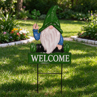 Piquet de jardin en fer peint à la main, motif Gnome de bienvenue pour la Saint-Patrick, décoration saisonnière pour la maison et les fêtes