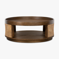 Table basse moderne et durable en bois de noyer noir écologique avec design latéral en rotin naturel tressé, mobilier de luxe pour salon