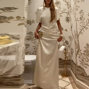 Vestido <span class=keywords><strong>Maxi</strong></span> Formal Elegante al por Mayor para Mujer, Cuello Redondo, Manga Corta, Largo hasta el Suelo, Vestidos Casuales para Mujer, Envío Rápido - Product Image 1