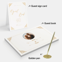 Livre d'or de mariage et funéraire personnalisé en lin avec cadre en bois en spirale 9 x 7, 60 pages et insert doré