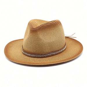 Custom Unisex Vintage Ombre <b>Printed</b> <b>Paper</b> Straw <b>Sun</b> Hat New Trendy Panama Style with Rivet Belt for Outdoor Beach & Travel - Product Image 1