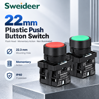 Interrupteur à bouton-poussoir momentané plat en plastique Sweideer 22 mm, NO NC, non éclairé, pour panneau de commande industriel