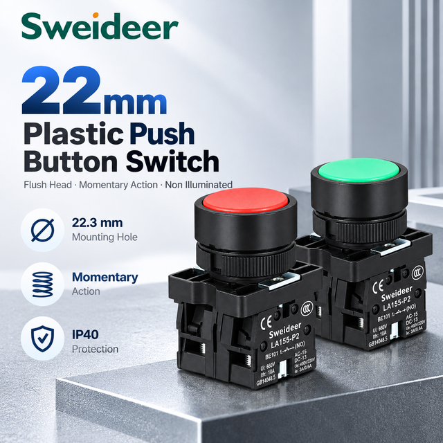 Sweideer 22mm Plastic Flat Momentary Push Button Switch NO NC Non Illuminated Industrial Control Panel