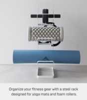 Support de rangement en acier pour tapis de yoga et rouleaux en mousse, avec crochets pour accessoires de fitness