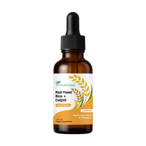 Gouttes liquides de levure de riz rouge + CoQ10 OEM ODM 1200MG Acide alpha-lipoïque et Vitamine E – Favorise la réduction du cholestérol et stimule l'énergie cardiaque - Product Image 1
