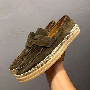 Men's Casual Business British Style Soft Sole Handmade Stitched <b>Full</b> Grain Suede Leather Shoes Stylish Outdoor Walking Shoes - Product Image 2