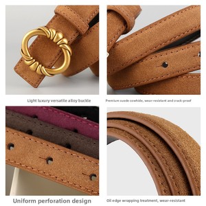 Ceintures pour femmes du fabricant Belt Manufacturer, texture daim mat, ceintures vintage, boucle en métal torsadée sculptée, sangle de taille étroite - Product Image 3