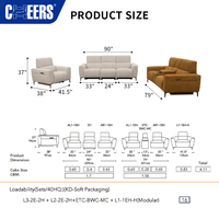 MANWAH CHEERS Ensemble de salon moderne 2+2+1 places, canapé inclinable électrique en tissu de luxe, sans mur, extensible, avec recharge sans fil