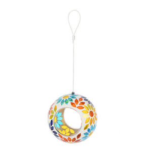 Mangeoire à oiseaux en mosaïque de verre, faite à la main, fenêtre craquelée, décoration de jardin suspendue, mangeoire à oiseaux en cercle artisanal - Product Image 3