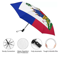 Nouveau Parapluie Automatique Pliant Moderne à Trois Volets avec Carte du Drapeau d'Haïti Imprimée Personnalisée, Protection UV, Coupe-Vent