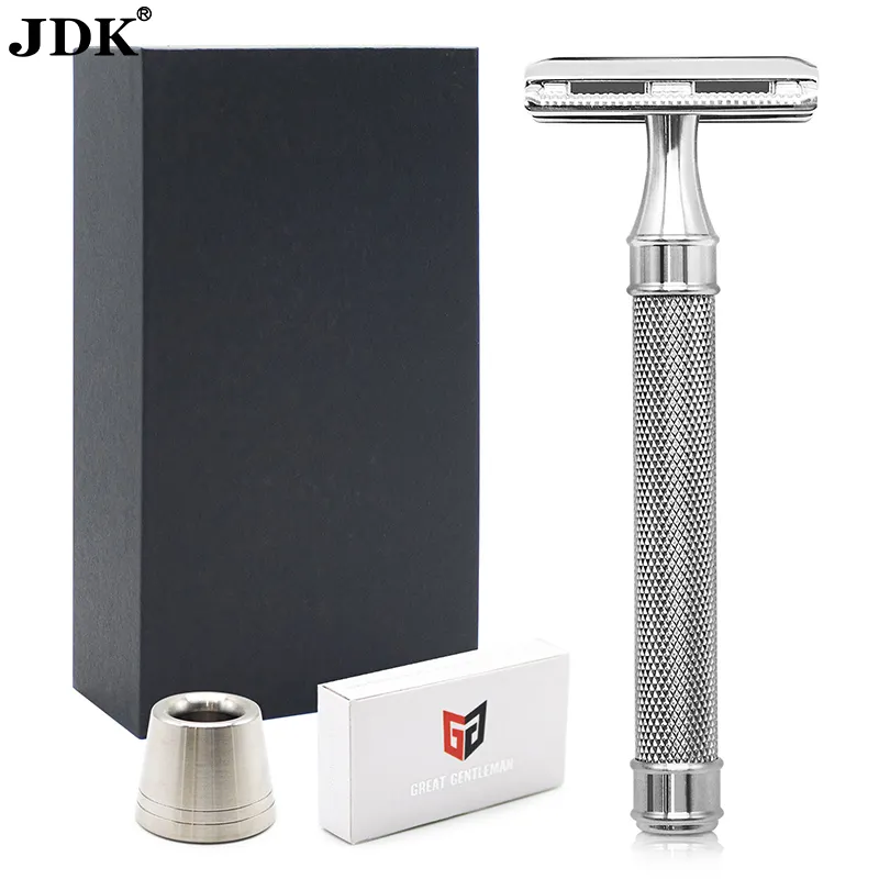 JDK Luxury Long Handle Double Edge Safety Razor Chrome Finish vintage Shaving Razor for men