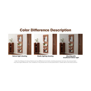 Miroir mural en bois pleine longueur avec étagère et crochets, organisateur de rangement 100x70 cm pour chambre à coucher, design minimaliste - Product Image 6