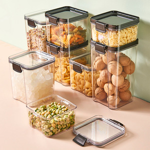 Food Storage Containers Rectangle Clip On Lid Airtight Transparent Plastic For Kitchen Grain Cereal Storage - Product Image 2