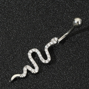 Anello da <span class=keywords><strong>ombelico</strong></span> pendente a forma di <span class=keywords><strong>serpente</strong></span> con cristalli e diamanti, in acciaio inossidabile chirurgico, alla moda e sexy - Product Image 6
