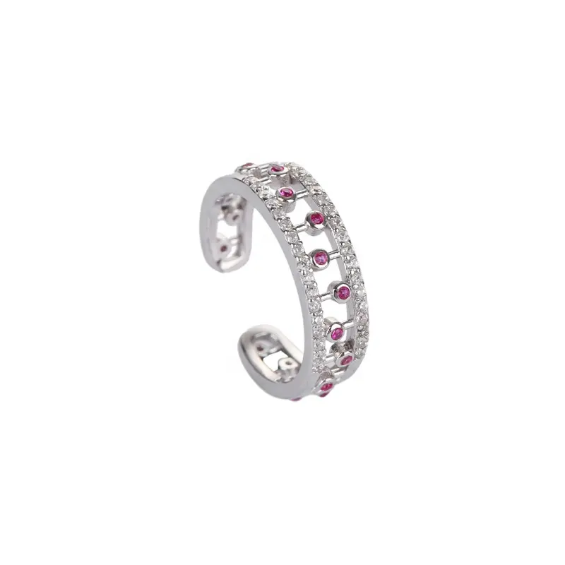 trendy adjustable finger 925 silver ring for women 2024 new pink diamond ring hot sell red zircon rings
