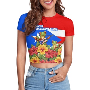 T-shirt Corta Aderente Sexy Personalizzata con Stampa della Bandiera di Porto Rico, Rana Coqui, Taino, Boricua, Produzione su Richiesta - Product Image 1
