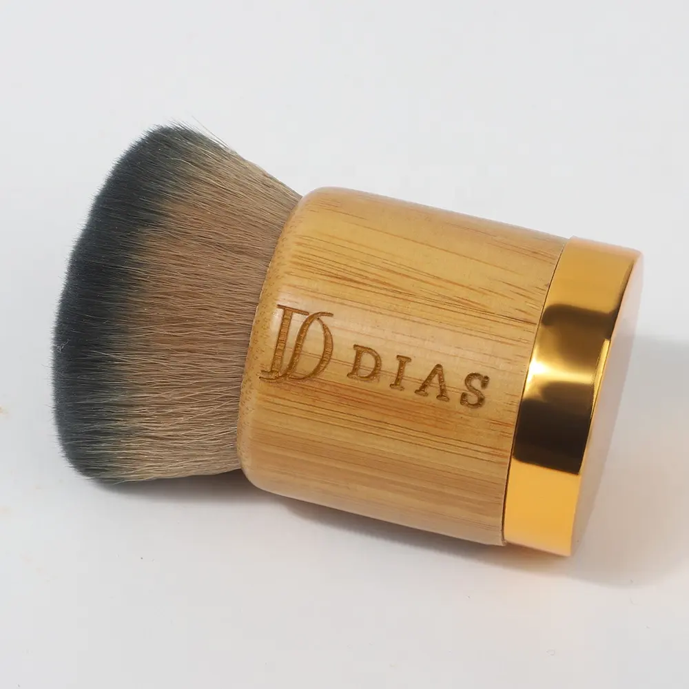 DIAS Bamboo Handle Powder Blush Round Flat Top Travel Size Synthetic Vegan Kabuki Foundation Private Label Single Makeup Brush