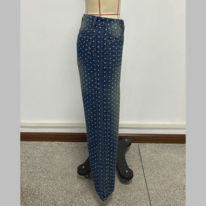 Jean droit à pois pour femme style streetwear, <span class=keywords><strong>taille</strong></span> mi-haute, coupe ample, tendance 2026 - Product Image 6