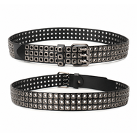 Ceinture unisexe punk cloutée à 3 rangées de œillets en cuir PU, ceinture gothique à rivets avec boucle à trois griffes pour jeans et robes